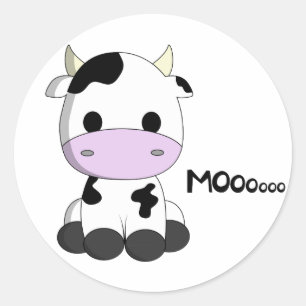 Sticker Rond La bande dessinée mignonne de vache à kawaii