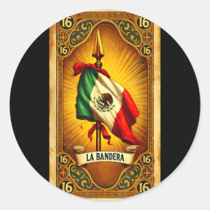 Sticker Rond La bandera 16 drapeau de l'héritage chicano mexica
