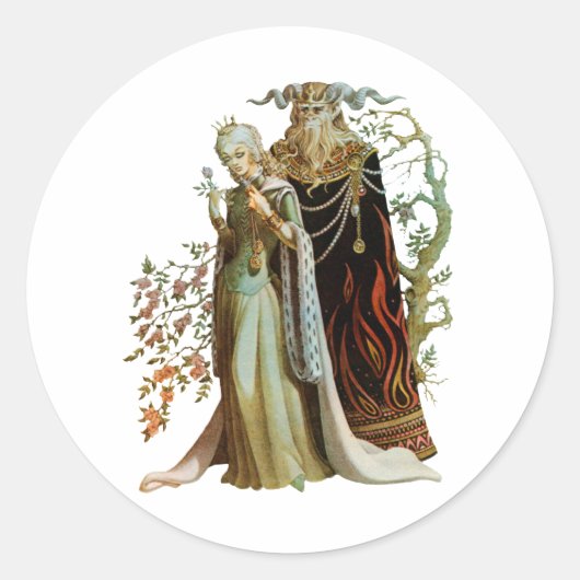 Sticker Rond La beauté et l'autocollant de la bête (Devant)