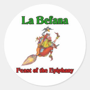 Sticker Rond La Befana (Sorcière de Noël) Fête de l'Epiphanie