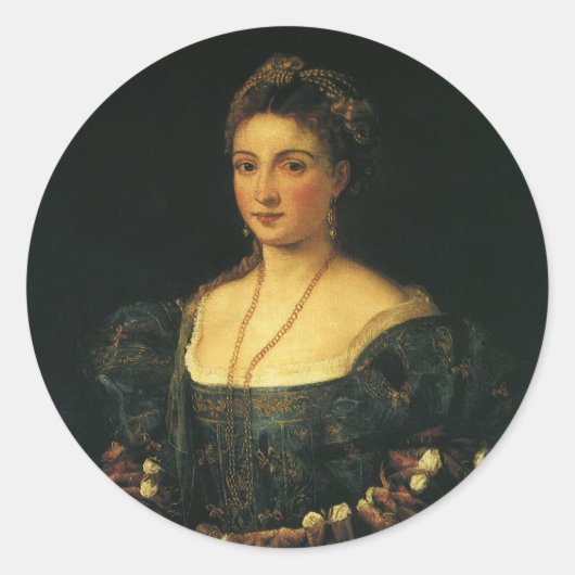 Sticker Rond La Bella, Duchesse d'Urbino par Titien (Devant)