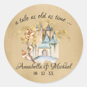 Sticker Rond La Belle et la Bête Château et Rose de Conte de Fé