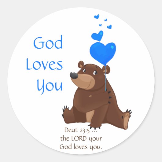 Sticker Rond La Bible Écriture, Dieu Vous Aime Mignonne Ours Te (Devant)
