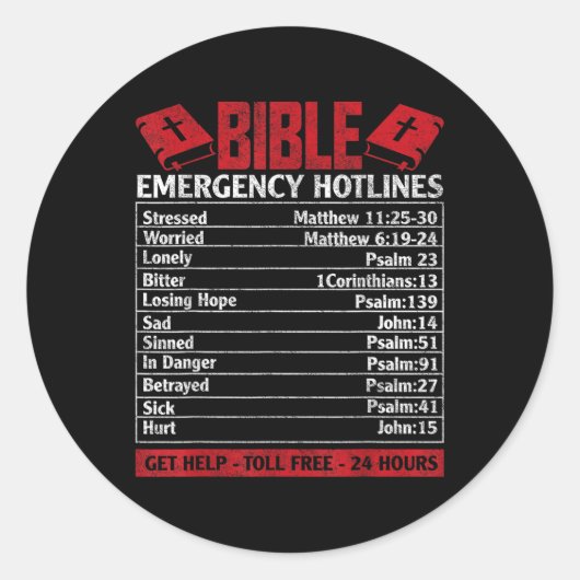 Sticker Rond La Bible numéros d'urgence Funny Dieu chrétien Jés (Devant)