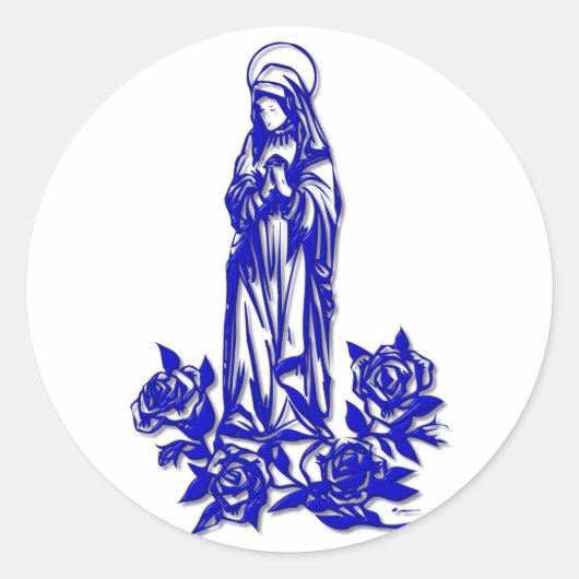 Sticker Rond La Bienheureuse Vierge Marie (avec des roses bleus (Devant)