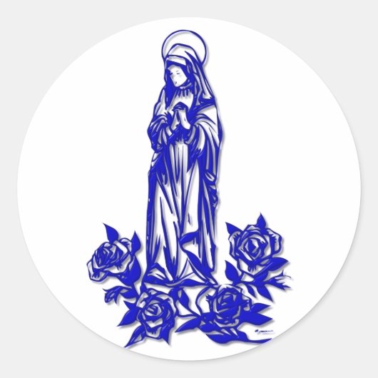 Sticker Rond La Bienheureuse Vierge Marie (avec des roses bleus (Devant)