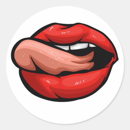 Sticker Rond La Bouche Ouverte Langue Touche La Levre Zazzle Be