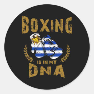 Sticker Rond La boxe est dans mon D-n-a Uruguay Drapeau Gants d