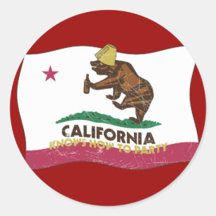 Sticker Rond La Californie sait faire la fête de l'ours