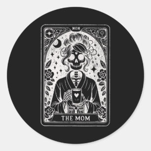 Sticker Rond La carte de tarot de maman squelette maman café he