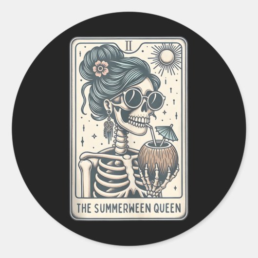 Sticker Rond La carte Summerween Queen Tarot, Halloween en cuis (Devant)
