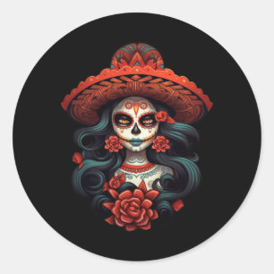 Sticker Rond La Catrina Crâne de Sucre Jour de l'Agence Gouvern