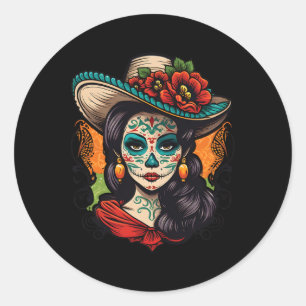 Sticker Rond La Catrina Women Dia De Los Muertos Latina