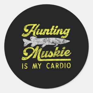 Sticker Rond La chasse au maskinongé est ma cardio drôle rivièr