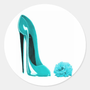 Sticker Rond La chaussure stylet de turquoise et s'est levée