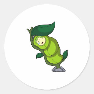 Sticker Rond La chenille au coucher avec la feuille