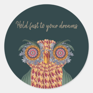 Sticker Rond La chouette de sagesse et de fleurs