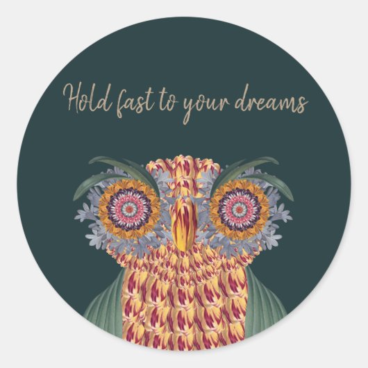 Sticker Rond La chouette de sagesse et de fleurs (Devant)