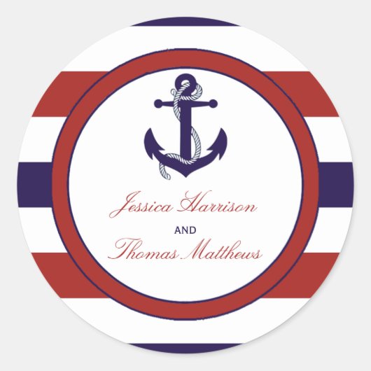 Sticker Rond La collection de Mariages d'Ancres nautiques Red & (Devant)