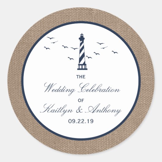 Sticker Rond La collection Mariage de Burlap du phare nautique (Devant)