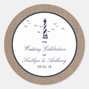 Sticker Rond La collection Mariage de Burlap du phare nautique