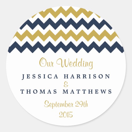 Sticker Rond La collection Mariage moderne Chevron - Marine & G (Devant)