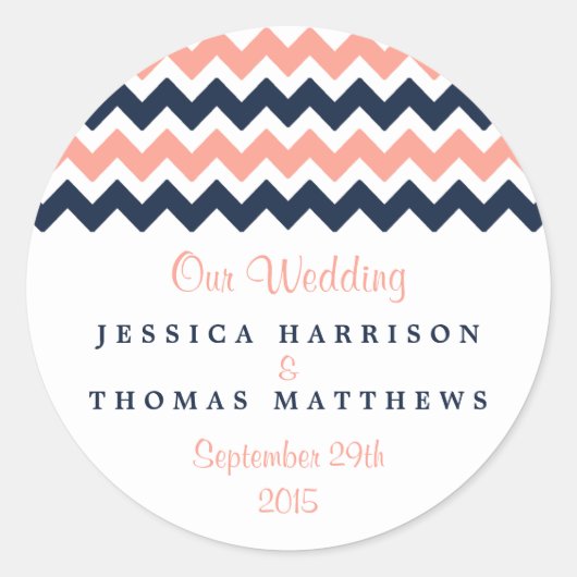 Sticker Rond La collection Mariage moderne Chevron - Rose & Nav (Devant)