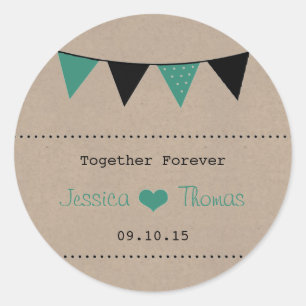 Sticker Rond La collection moderne de Mariages Bunting Turquois