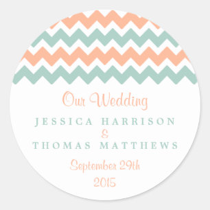 Sticker Rond La collection moderne de Mariages Chevron Peach & 