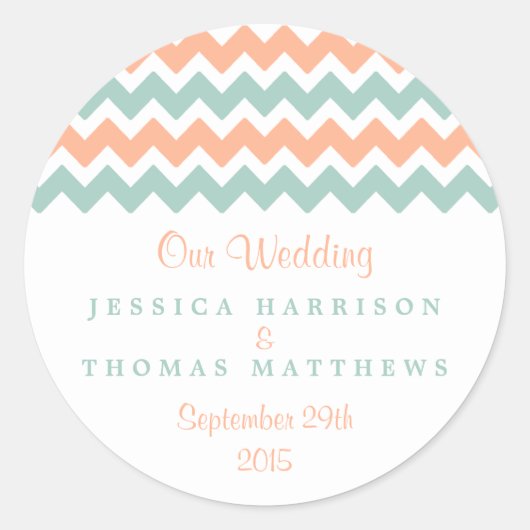 Sticker Rond La collection moderne de Mariages Chevron Peach & (Devant)