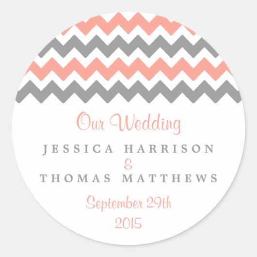 Sticker Rond La collection moderne de Mariages Chevron - rose e (Devant)