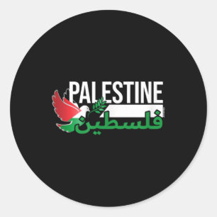Sticker Rond La Colombe De Paix Avec Le Drapeau Palestinien - A