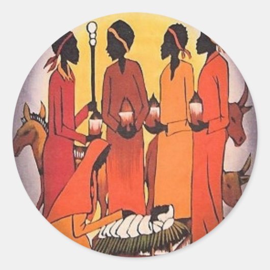 Sticker Rond La crèche de Noël africaine (Devant)