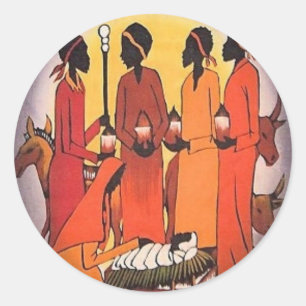 Sticker Rond La crèche de Noël africaine
