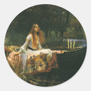 Sticker Rond La Dame de Shalott sur un bateau par John William 