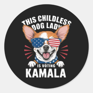 Sticker Rond La Dame des Chiens Sans Enfants Vote Kamala-harris