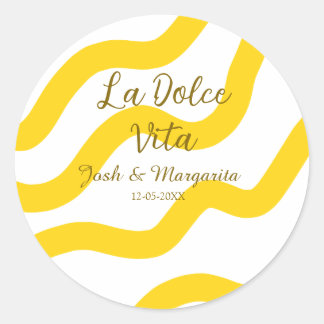 Sticker Rond La Dolce Vita jaune mariage couple Nom date glit