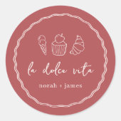 Sticker Rond "La Dolce Vita" Réception de Mariage Manuscrite (Devant)