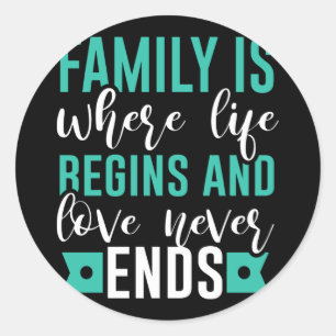 Sticker Rond La famille est là où la vie commence et l'amour ne