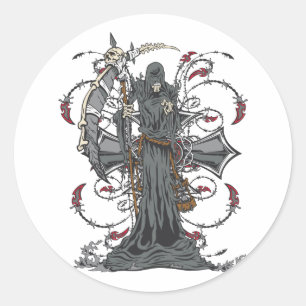 Sticker Rond La faucheuse attend
