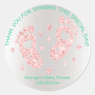 Sticker Rond La faveur rose en bon état de baby shower de pieds