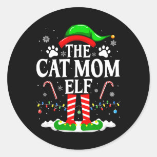 Sticker Rond La Fée Maman Chat Noël Drôle Amateur de Chats Noël
