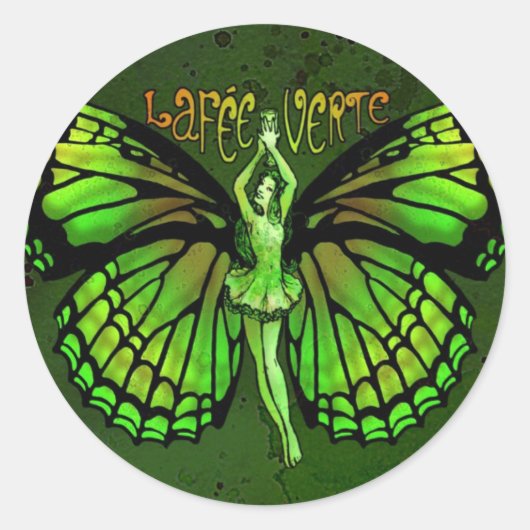 Sticker Rond La Fee Verte Avec Ailes Étendues (Devant)