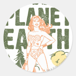 Sticker Rond La Femme des merveilles sauve la planète Terre