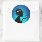Sticker Rond La femme papillons bleues (Sac)