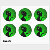 Sticker Rond La femme papillons verts (Feuille)