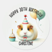 Sticker Rond La fête d'anniversaire du cochon de Guinée mignonn (Devant)