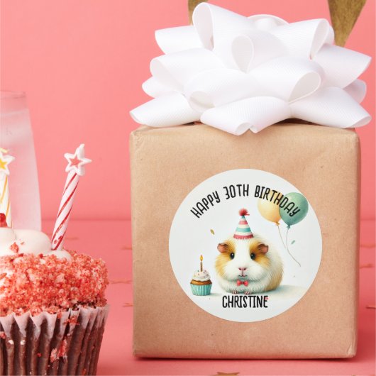 Sticker Rond La fête d'anniversaire du cochon de Guinée mignonn (Fête)