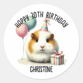 Sticker Rond La fête d'anniversaire du cochon de Guinée mignonn (Devant)