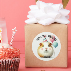 Sticker Rond La fête d'anniversaire du cochon de Guinée mignonn